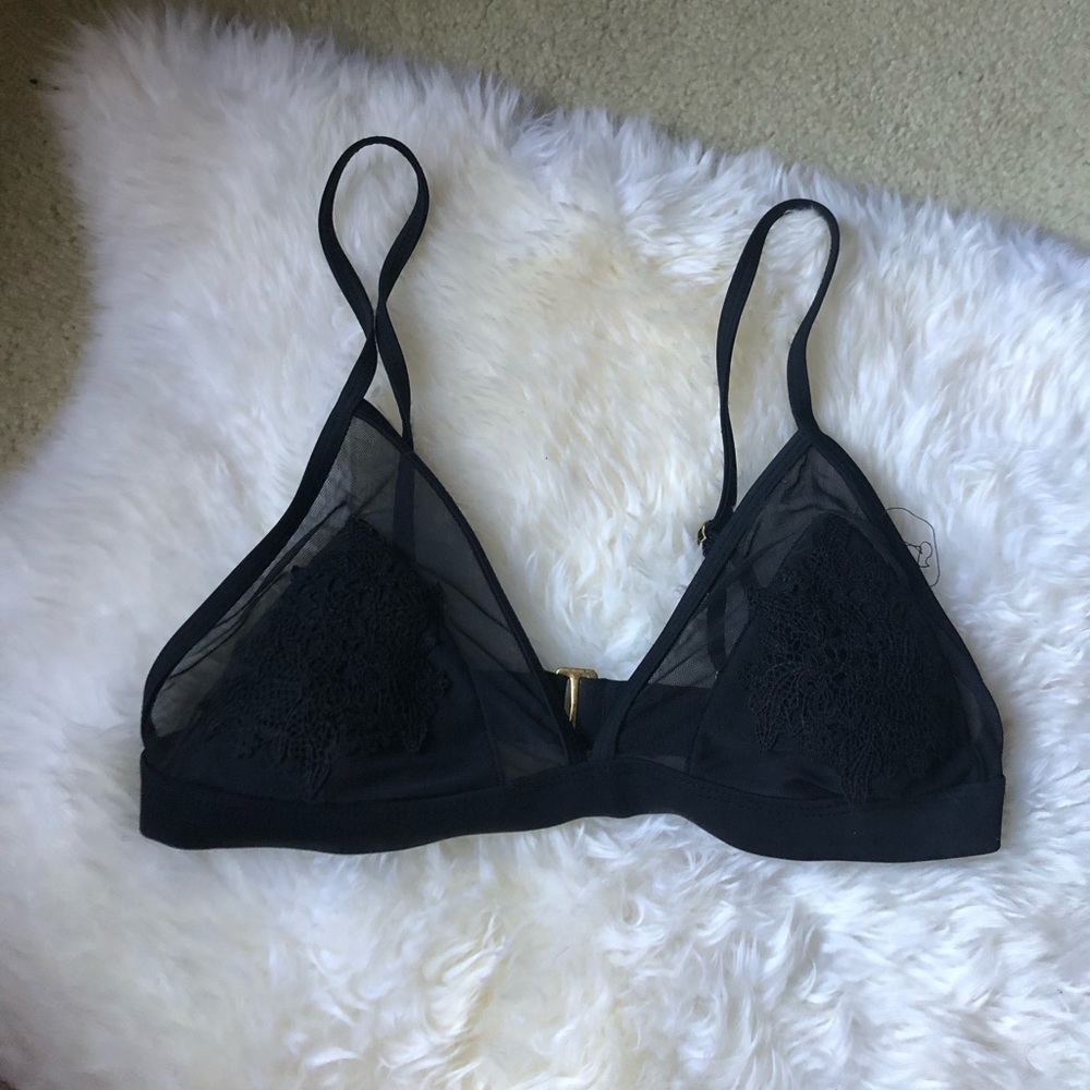 Mesh triangle bikini top black medium lace Pacsun